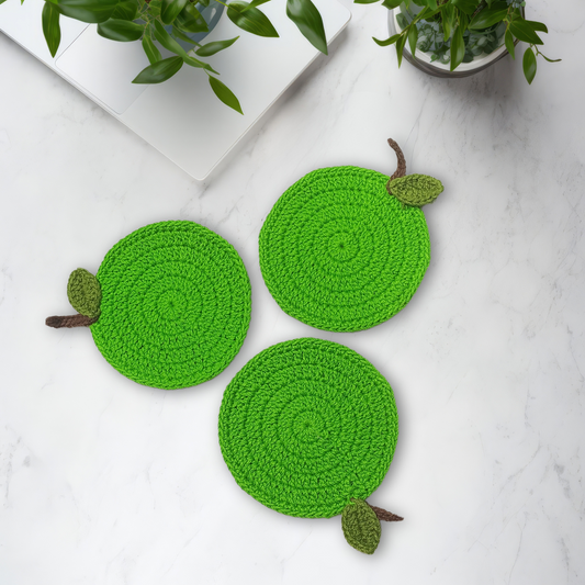 Green Apple Crochet Coaster